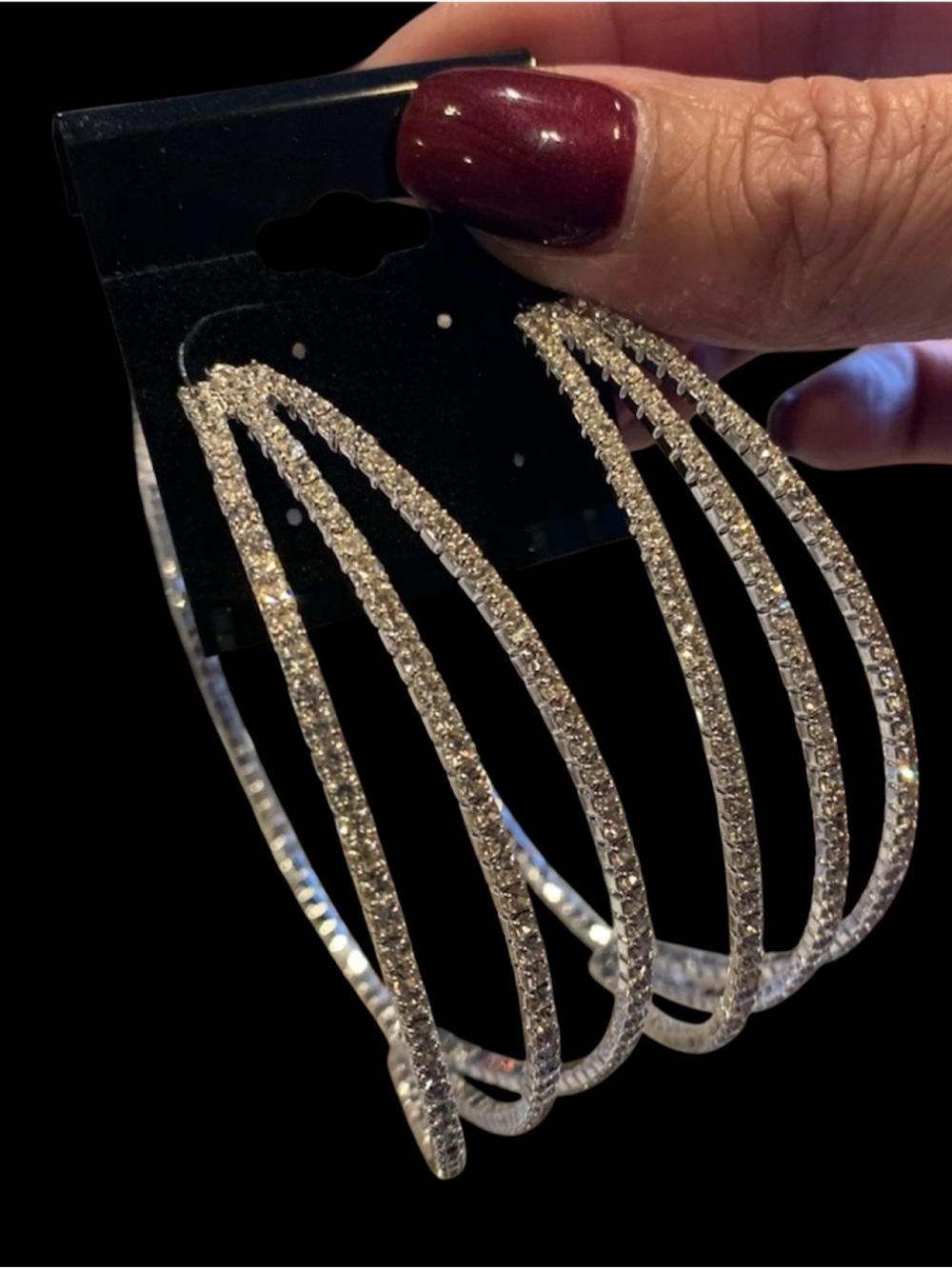 Rhinestone Silvertone Statement Special Occasion Hoops NWT